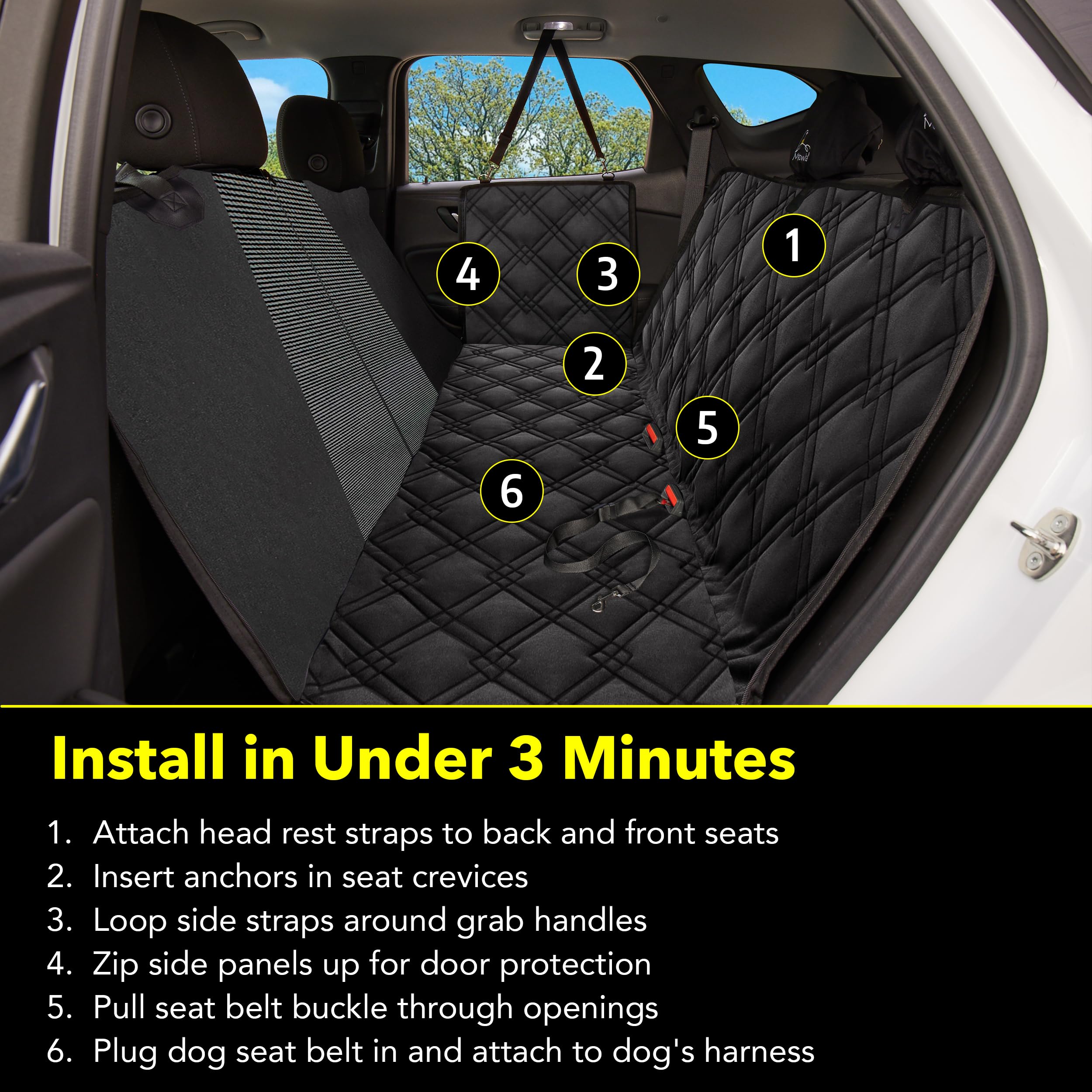 Meadowlark includes seatbelt and two headrest covers for extra protection