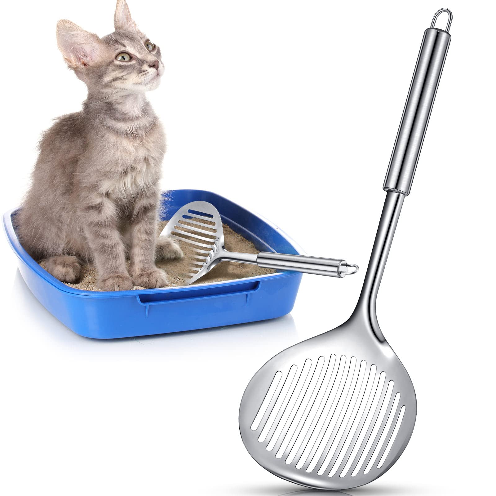 Meanplan cat metal litter scoop dual pack ready for rapid cleaning.