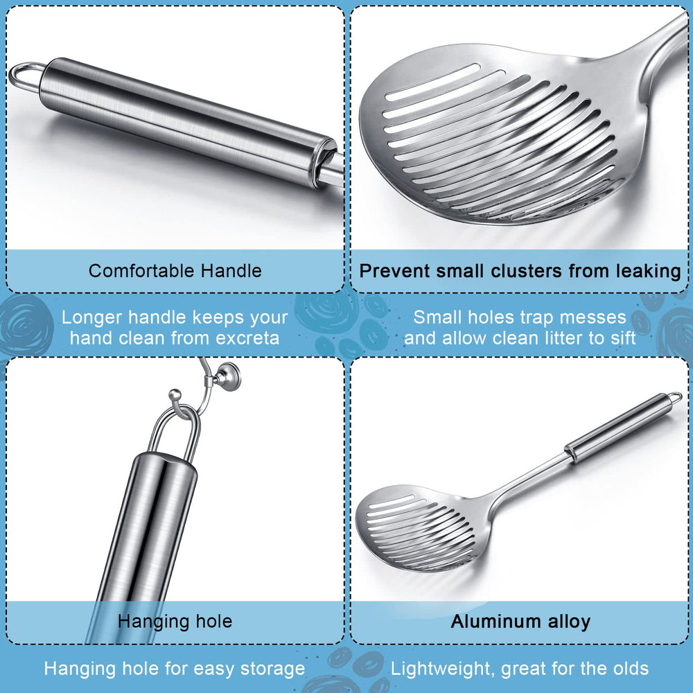 Meanplan metal litter scoop cleans quickly with water for tidy, ready-to-use litter box.