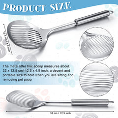 Meanplan stainless steel litter scoop long handle for easy, low-effort scooping.
