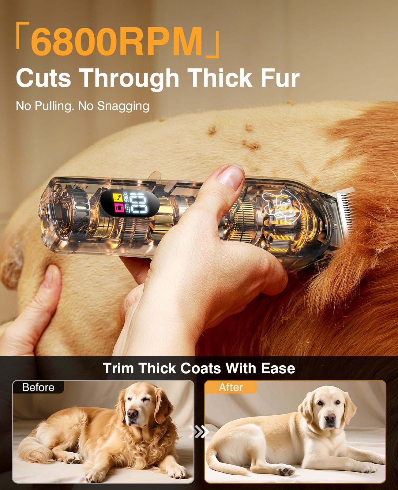 Mearens cordless design enables indoor or outdoor grooming without cords.