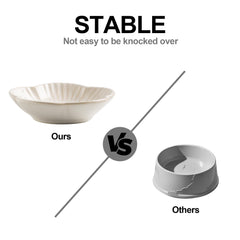 Mecaikru cat bowls outdoors image highlighting weather-friendly ceramic for indoor and patio feeding.
