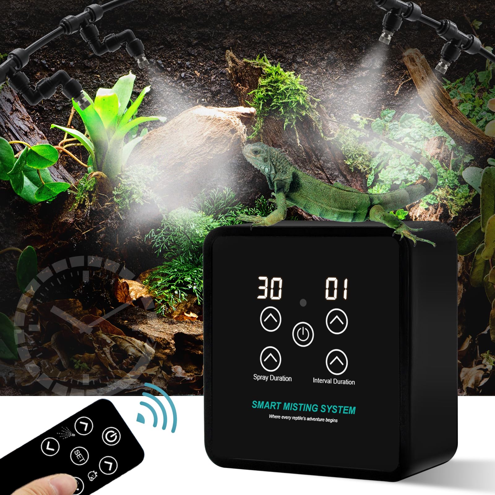MECESOR Automatic Mister Timer setup enables precise spray control for terrariums.