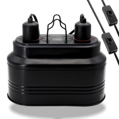 MECESOR dual reptile lamp fixture mounted in terrarium for efficient heat and UVB exposure
