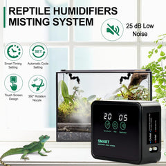 MECESOR misting system with 360° nozzle rotates to reach every corner of the habitat.