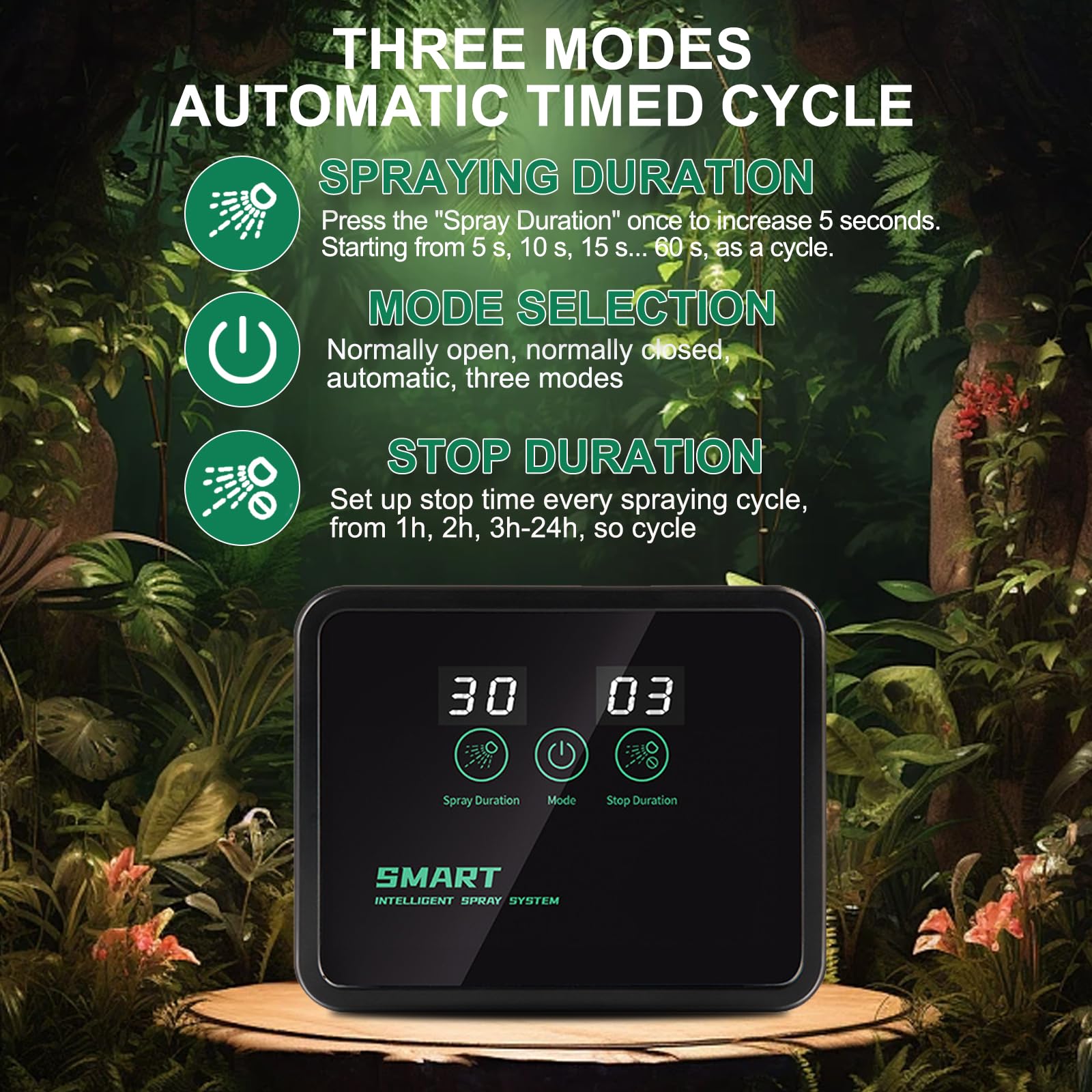 MECESOR reptile humidifier timer control enables programmable spray intervals.