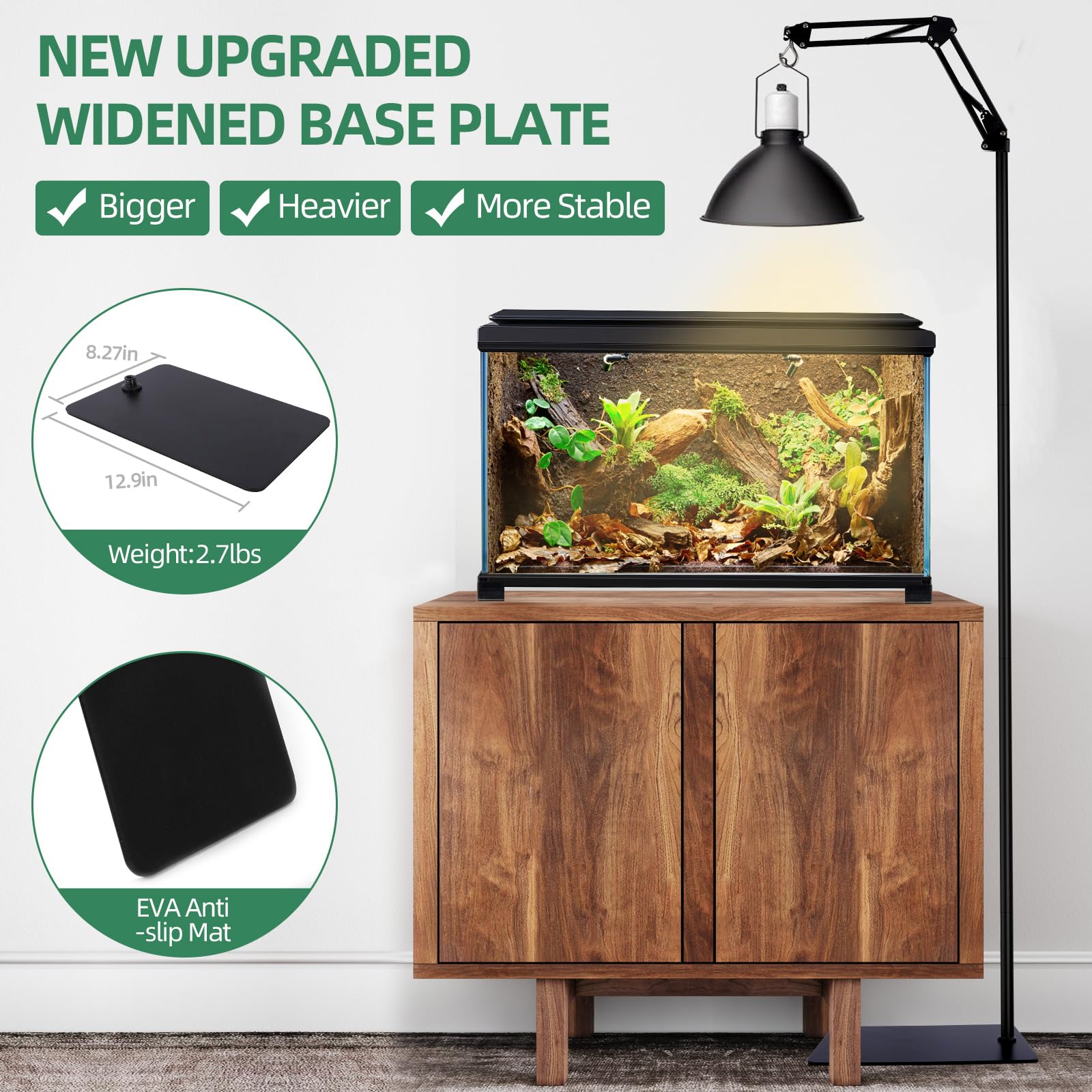 MECESOR Reptile Lamp Stand height-adjustment rods enable flexible cage sizing