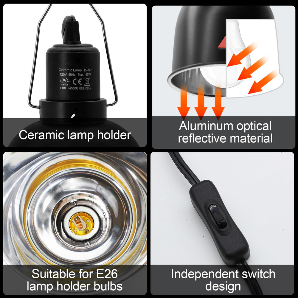 MECESOR reptile light fixture E26 ceramic head handles up to 160W