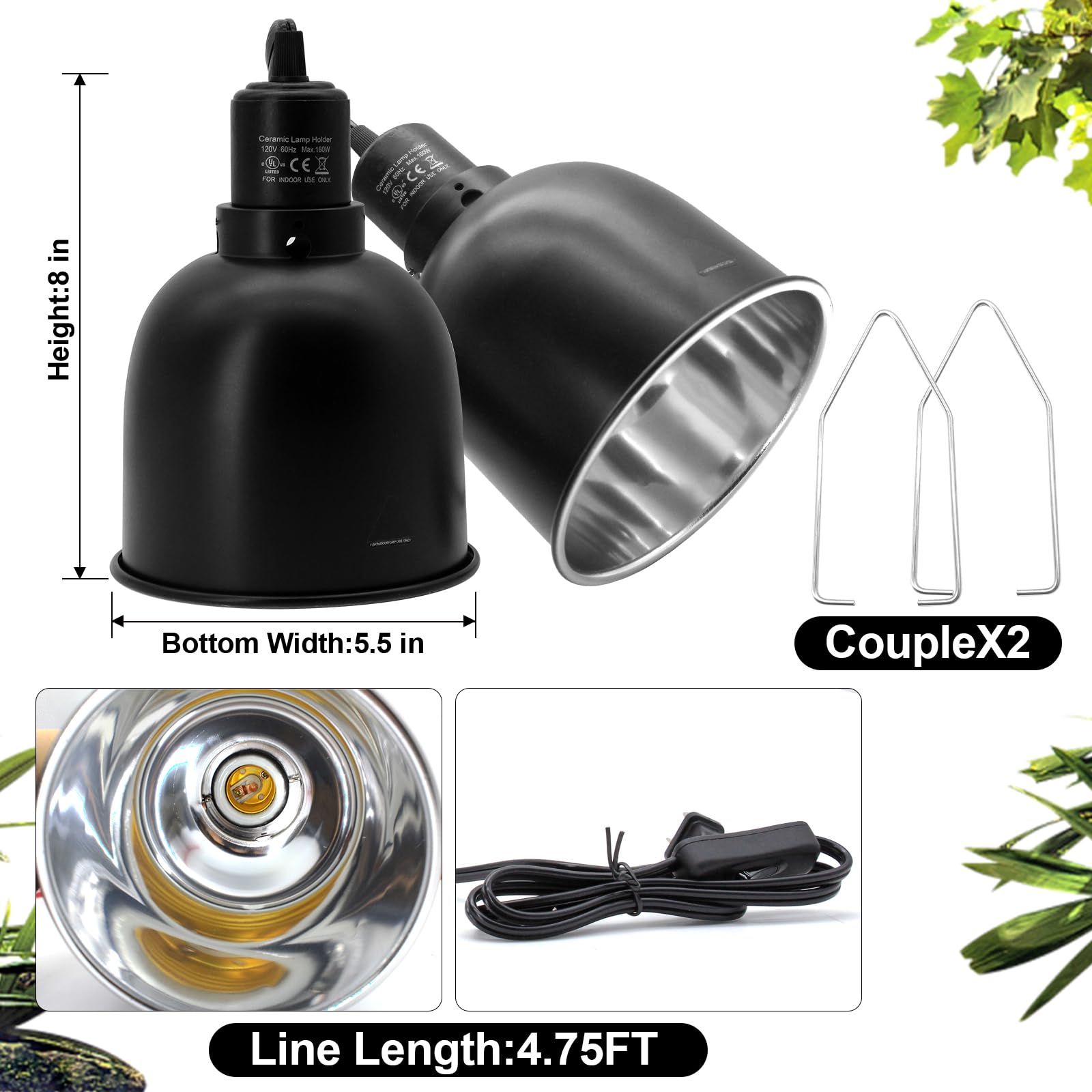 MECESOR reptile light fixture ideal for glass terrarium setups