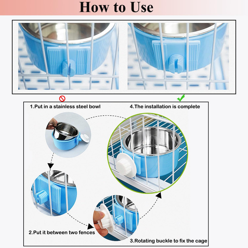 Mechpia crate dog bowl blue installation: quick twist-lock setup for crates.