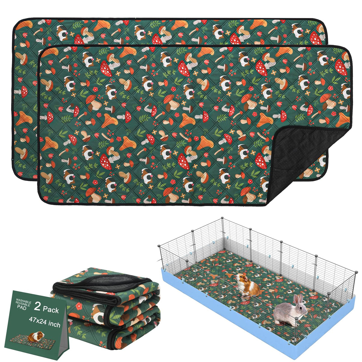 Mechpia guinea pig cage liner 47x24 overview demonstrates multi-layer design for dry, comfortable bedding.