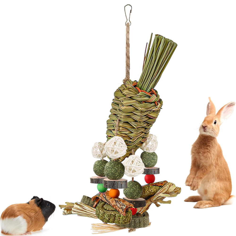 Mechpia Rabbit Toy natural-wood-grass-material promotes healthy chewing and digestion