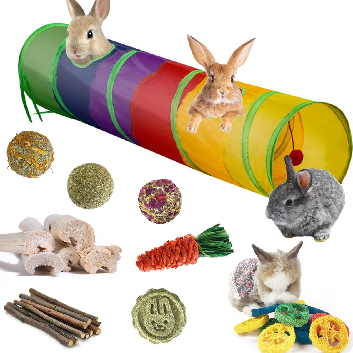 Mechpia rabbit tunnel 38x7.9-inch exterior offers durable hiding space for rabbits.