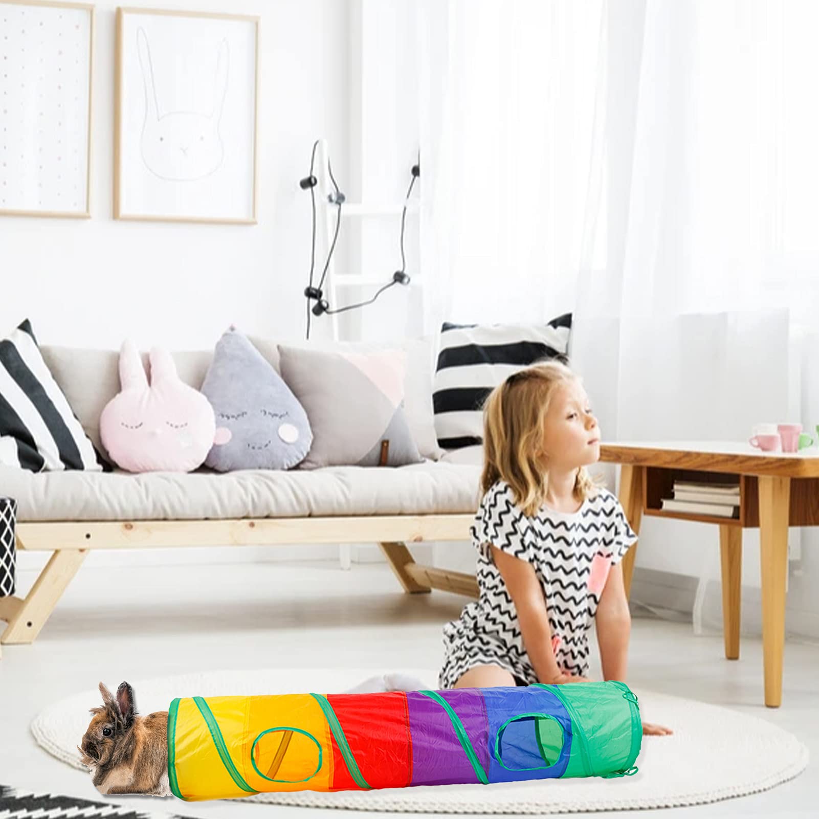 Mechpia rabbit tunnel color-pattern surface adds playful visuals for pets.