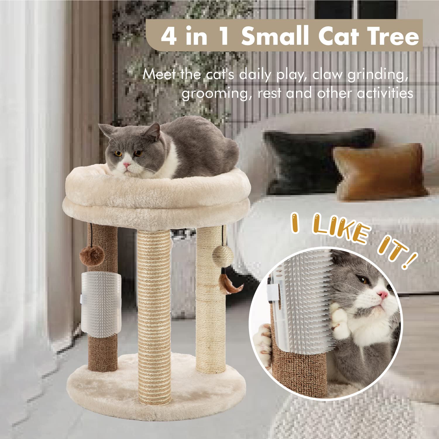 MECOOL 4in1 cat tree sisal posts closeup highlighting scratch surface durability
