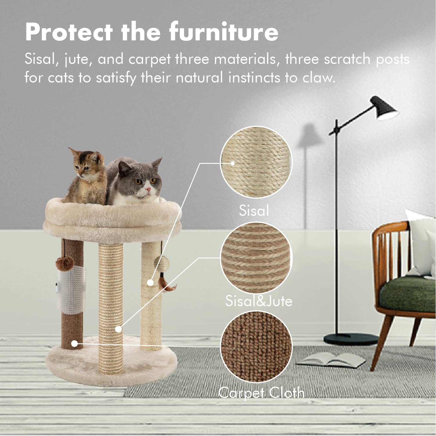 MECOOL 4in1 cat tree three scratching posts inviting paw activity