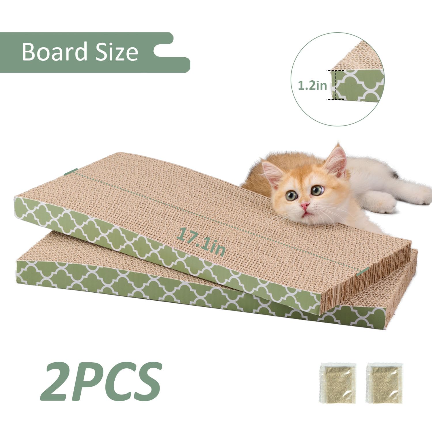 MECOOL Cat Scratcher Cardboard catnip closeup emphasizes built-in attractant to encourage play.