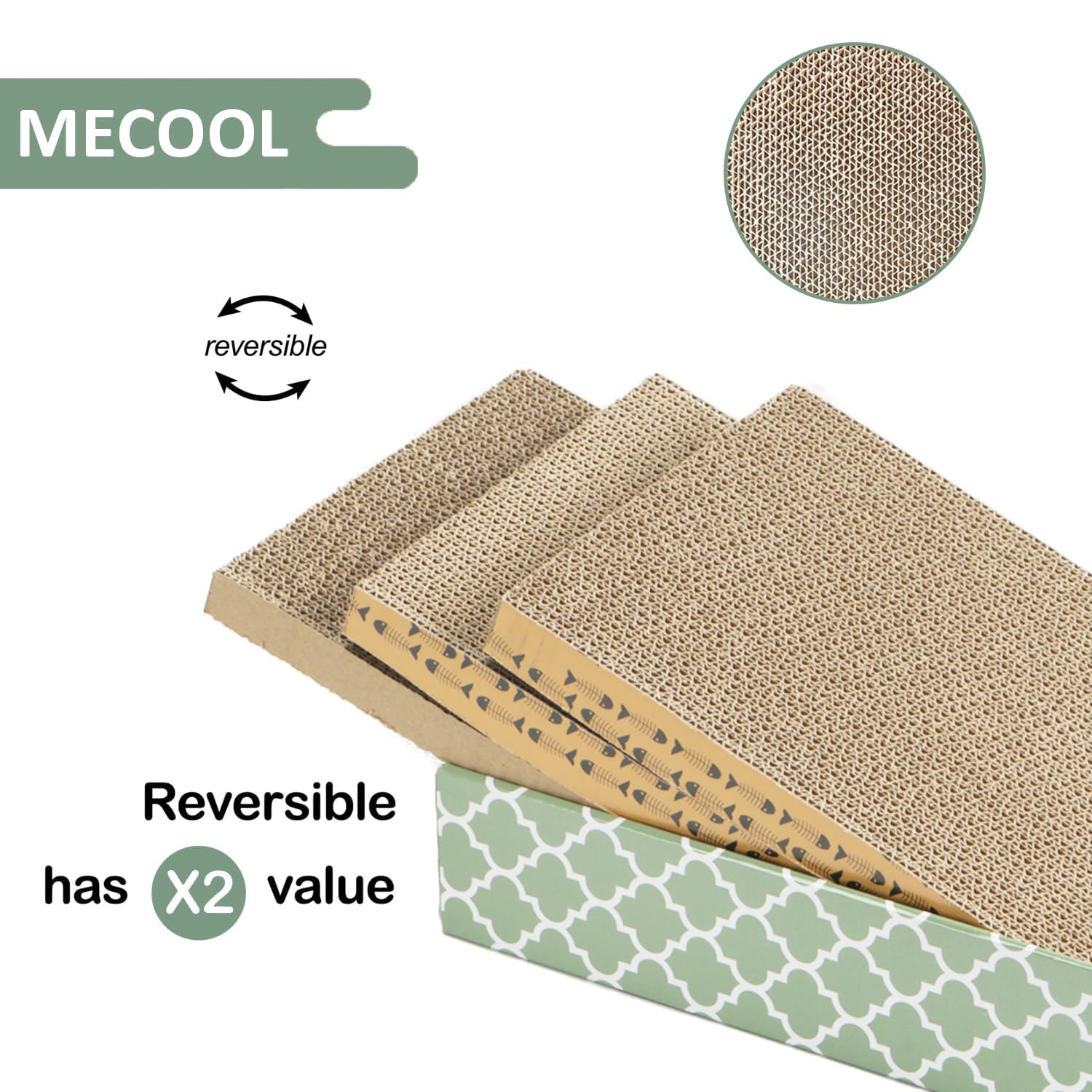 MECOOL Cat Scratching Board with catnip and box highlights added play and rest.