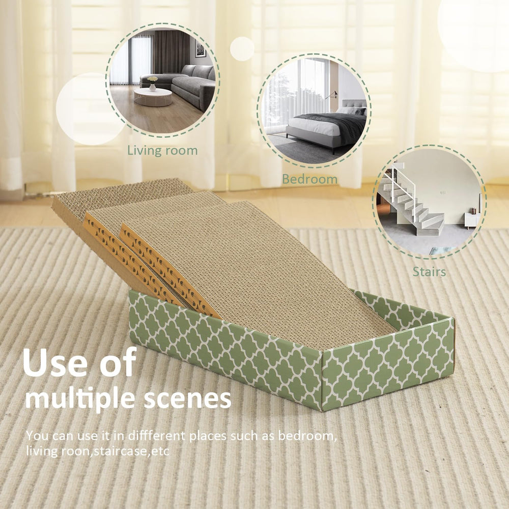 MECOOL Cat Scratching Board in a cozy lounge setup for naps.