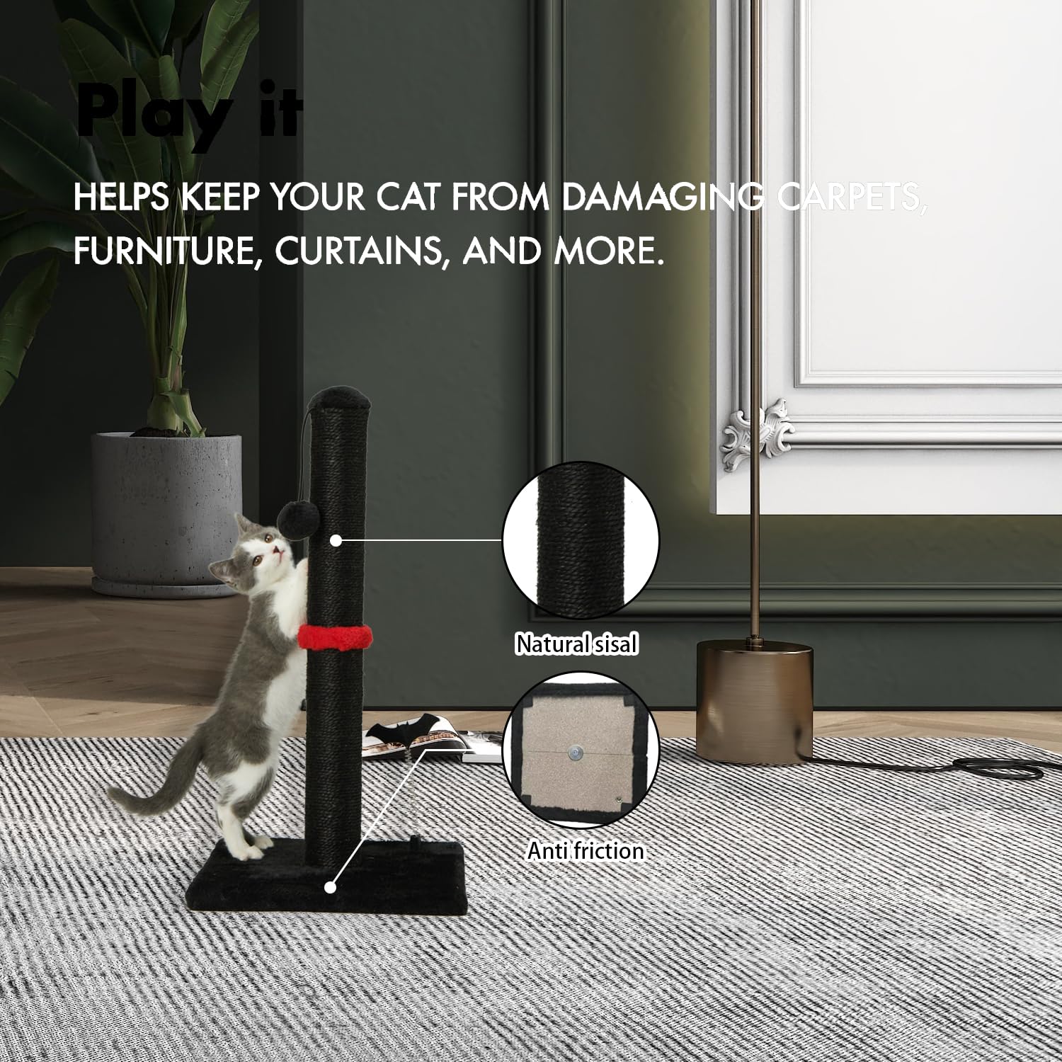 MECOOL cat scratching post sisal texture satisfies scratching instinct