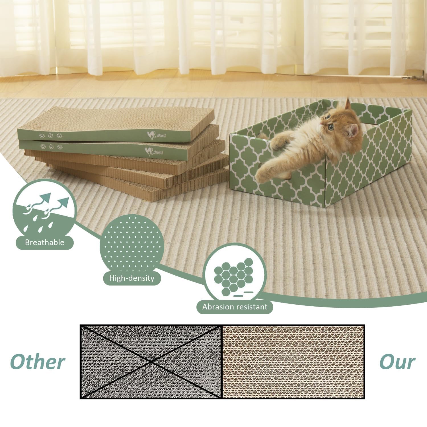 MECOOL corrugated cardboard texture provides durable, scratch-hardy surface for long-lasting play