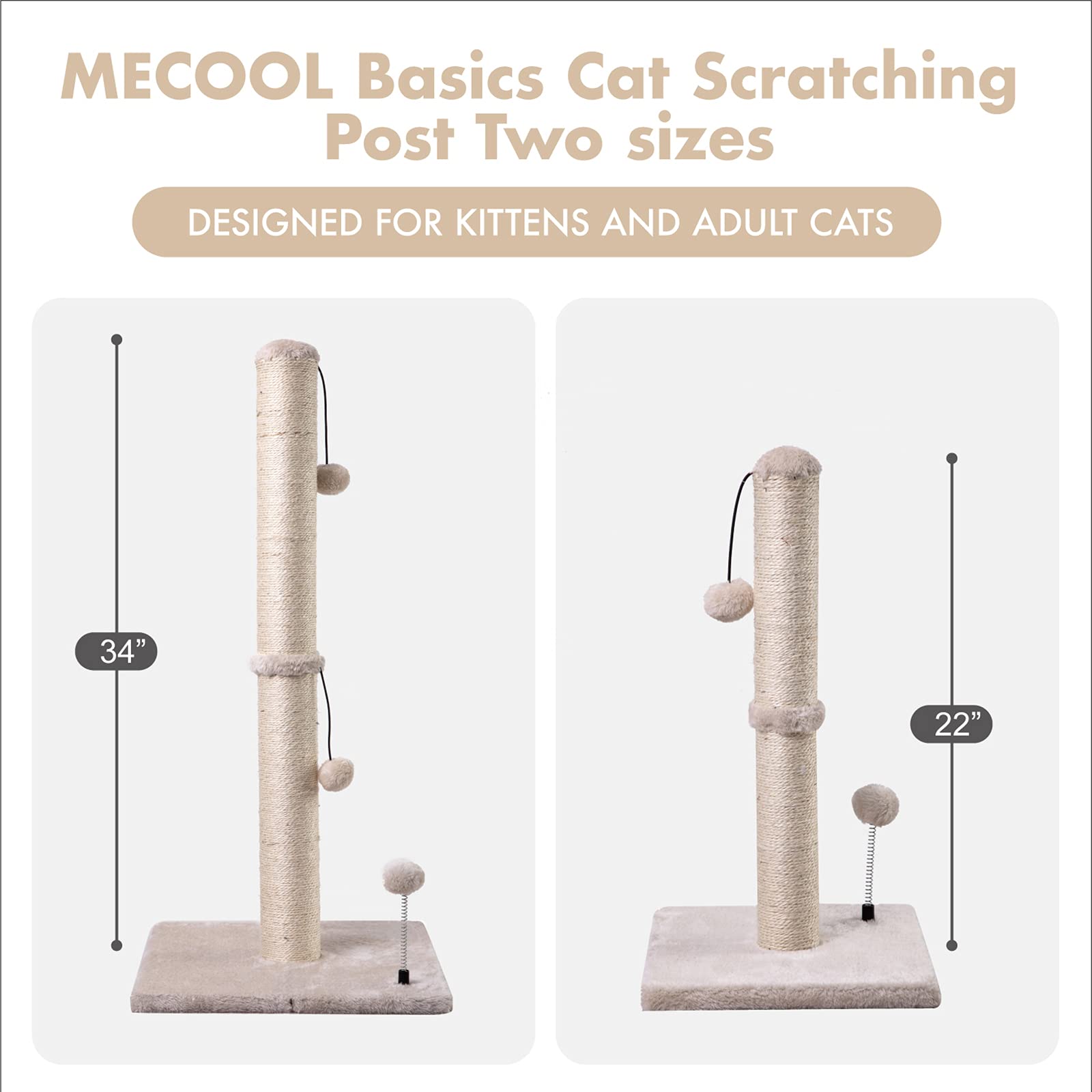 MECOOL interactive toy hanging ball on scratch post encourages playtime.