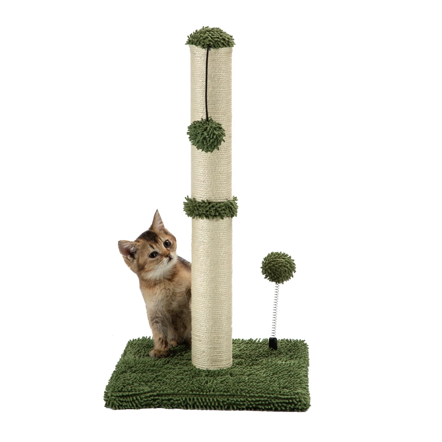 MECOOL Cat Scratching Post 22in with sisal pillars for kitten play and claw maintenance.