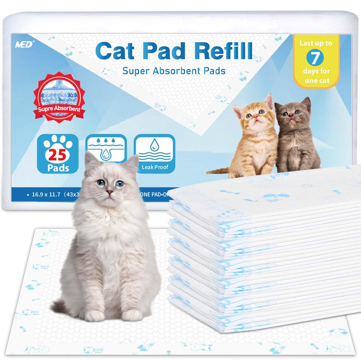 MED Cat Litter Pads 25-count packaging for bulk refills and easy replacement.