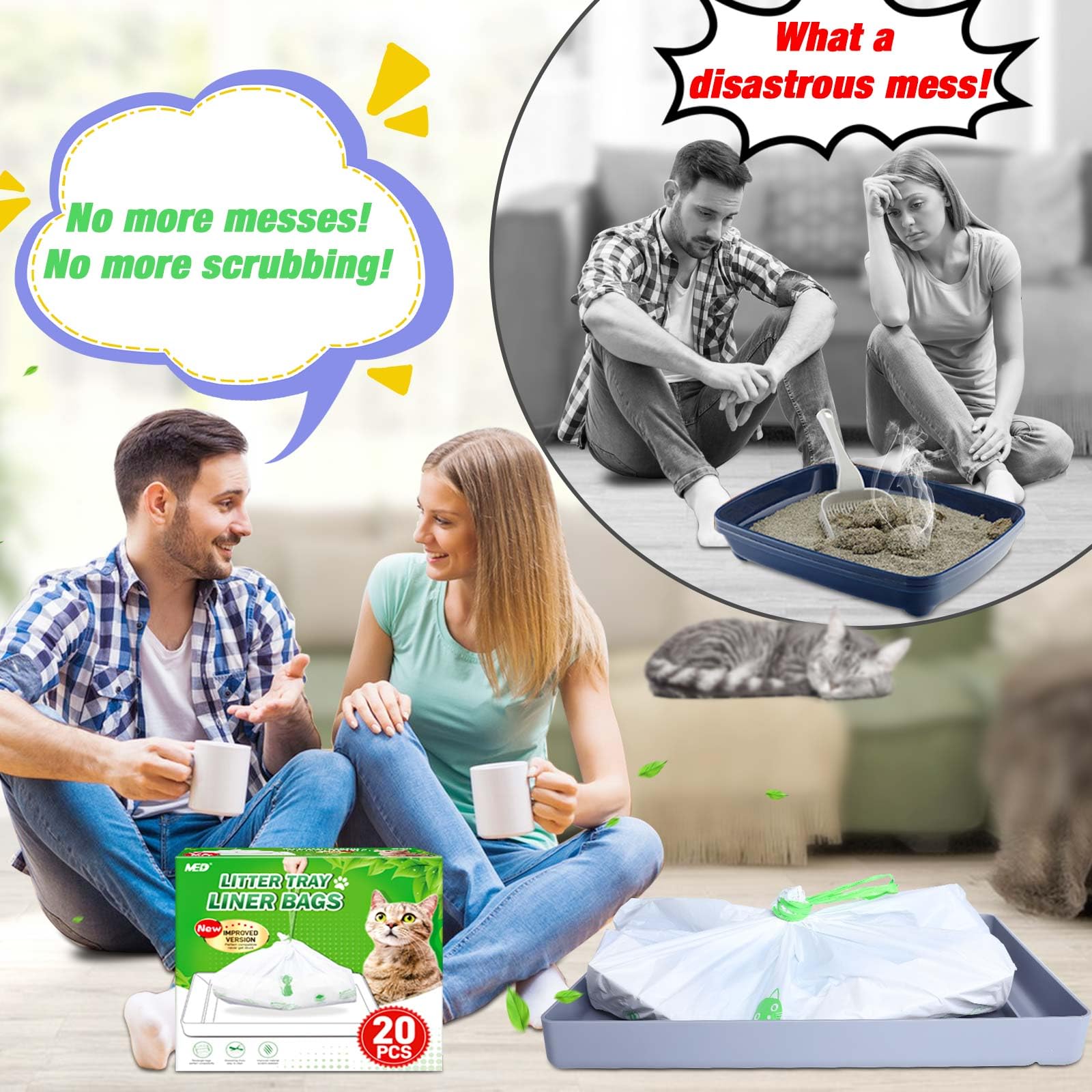 MED litter box liner reinforced seams prevent leaks and spills