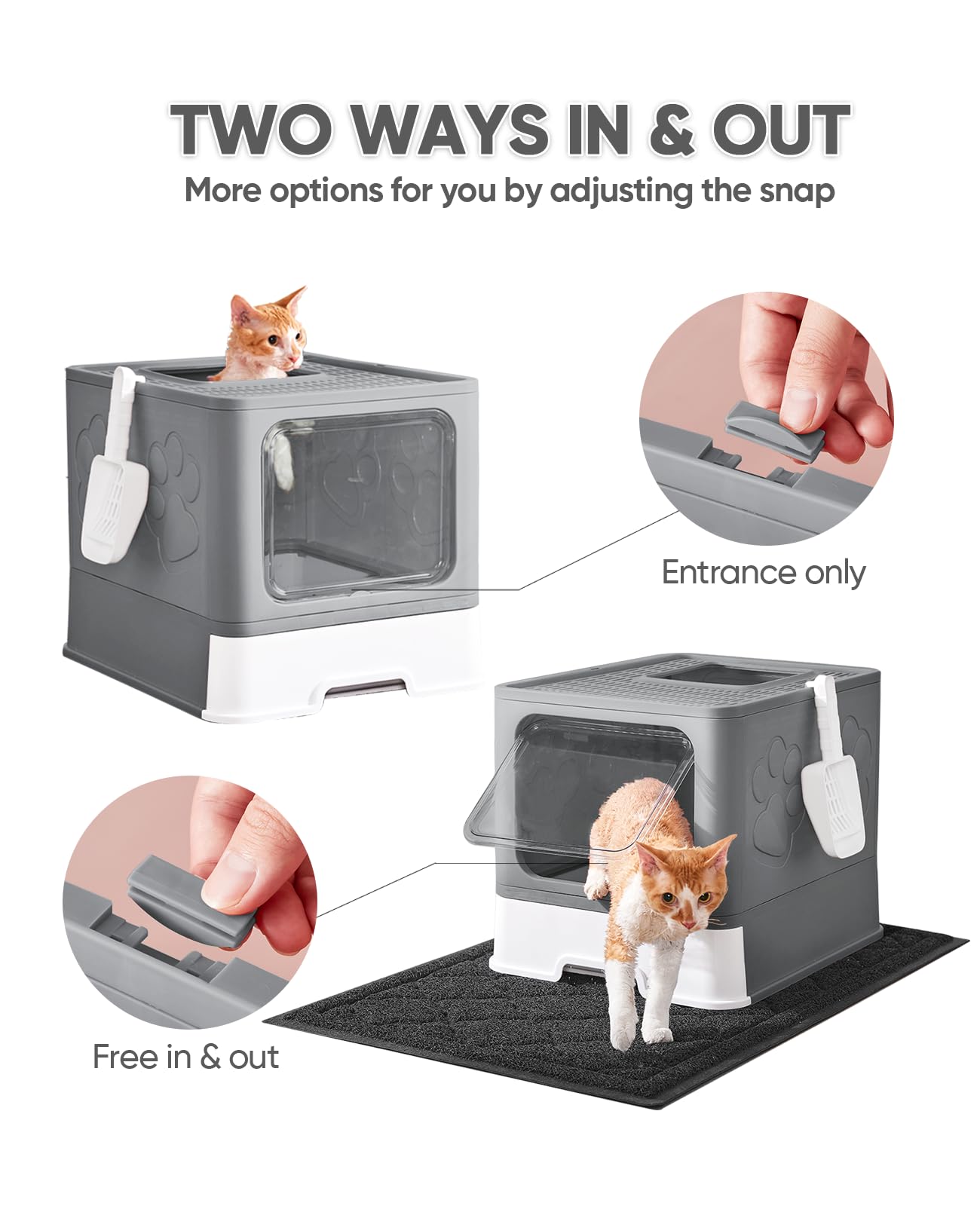 Medario cat litter box drawer-scoop facilitates quick cleanup.