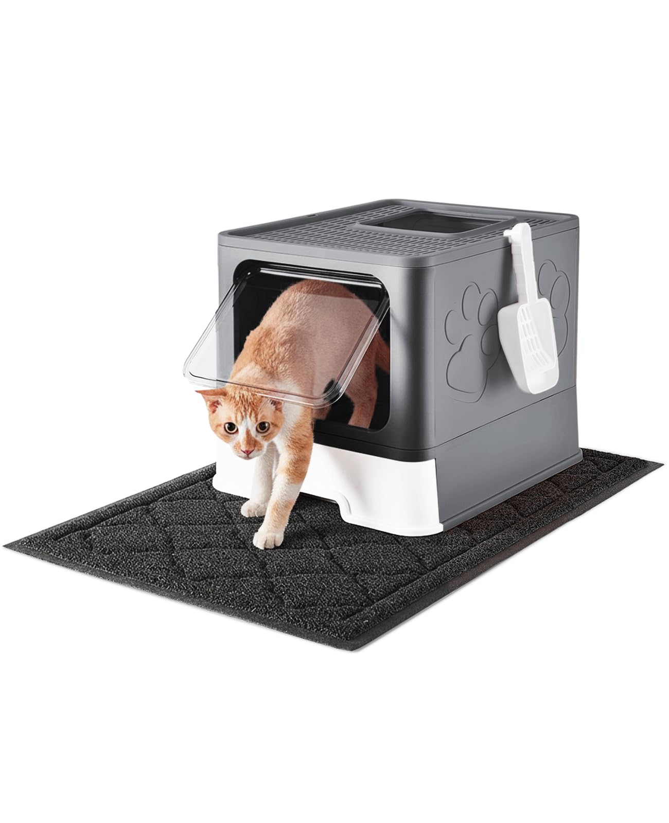 Medario cat litter box front-entry dark grey, featuring door to reduce litter spray.