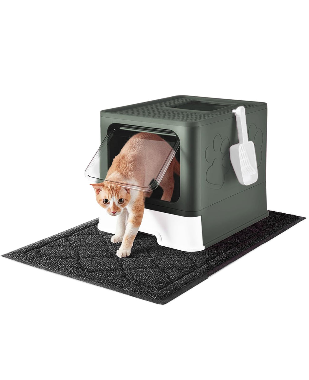 Medario cat litter box with front-entry door keeps mess contained.