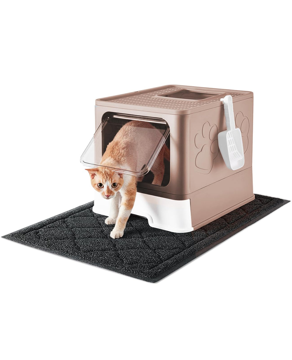 Medario cat litter box with lid and front top entry for privacy and reduced mess.