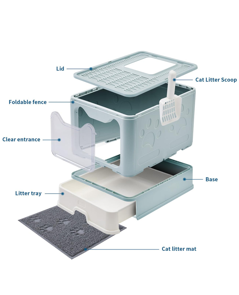 Medario cat litter box pull-out drawer enables quick cleaning.