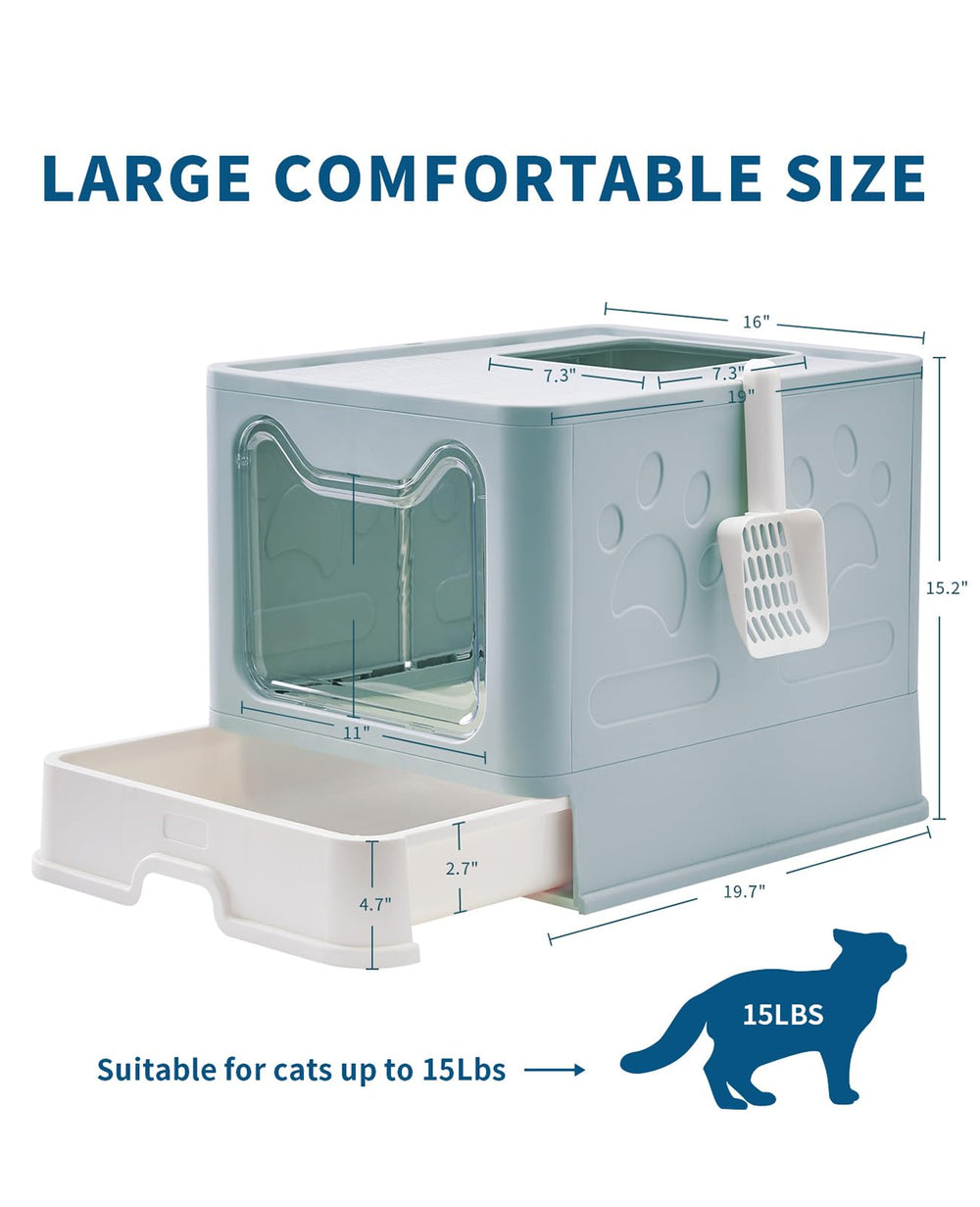 Medario cat litter box top-exit design reduces litter spray.