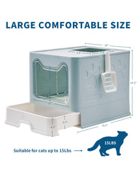 Medario cat litter box top-exit design reduces litter spray.