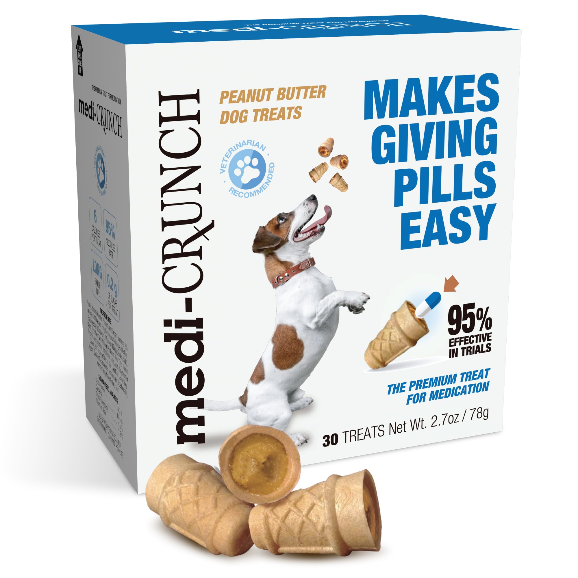 Medi-Crunch pill pouches peanut butter crunch front helps dogs take meds willingly.