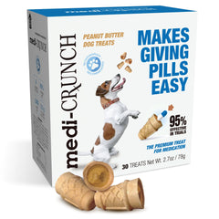 Medi-Crunch pill pouches peanut butter crunch front helps dogs take meds willingly.