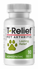 MediNatura T-Relief bottle front for pet joint support and natural comfort.