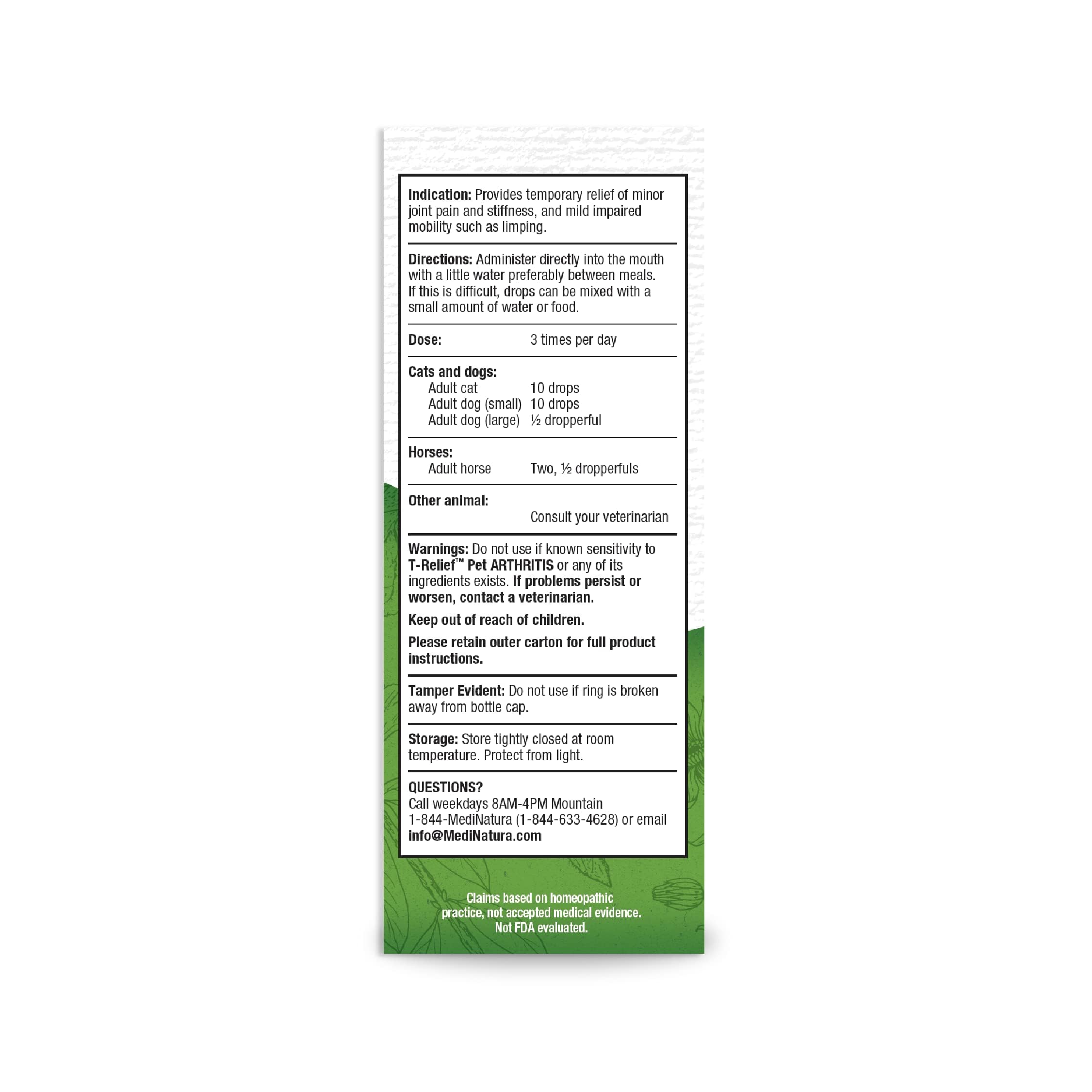 MediNatura T-Relief drops being poured for easy dosing in water or food