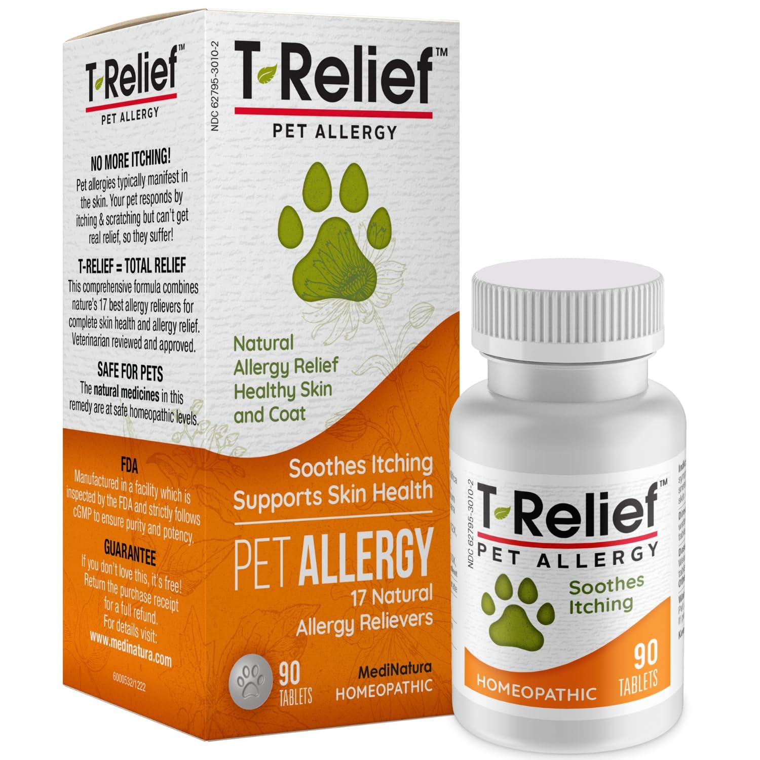 MediNatura T-Relief tablets 90 count bottle for pet allergy support