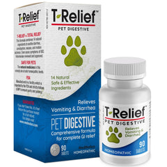 MediNatura T-Relief tablets dissolve as a safe topper to support pet digestion.