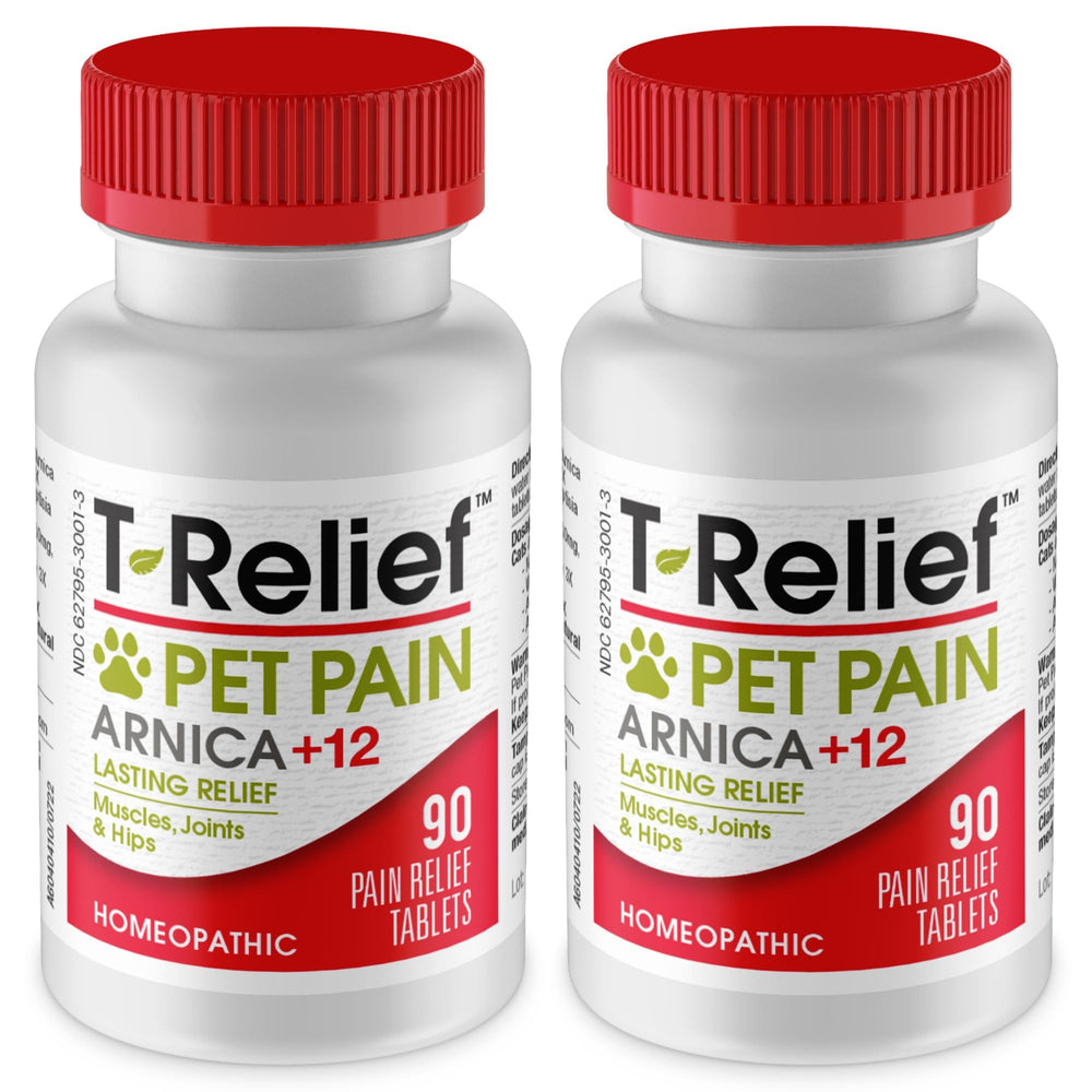 MediNatura T-Relief tablets bottle front for pet pain support.