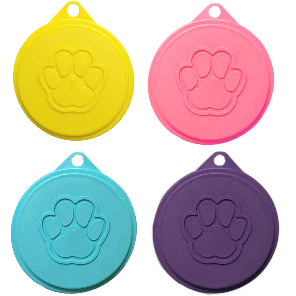 Medsuo dog can cover yellow lid snaps onto a can preserving fresh pet food.
