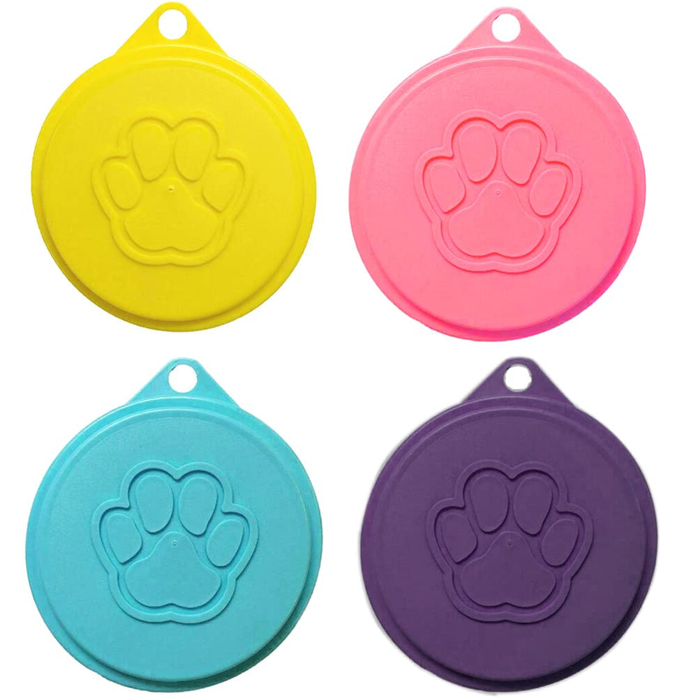 Medsuo dog can cover yellow lid snaps onto a can preserving fresh pet food.