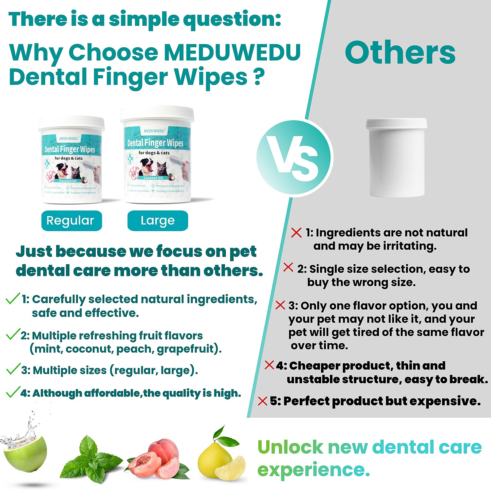 MEDUWEDU Wipes offer coconut, mint flavors to encourage cooperative brushing.
