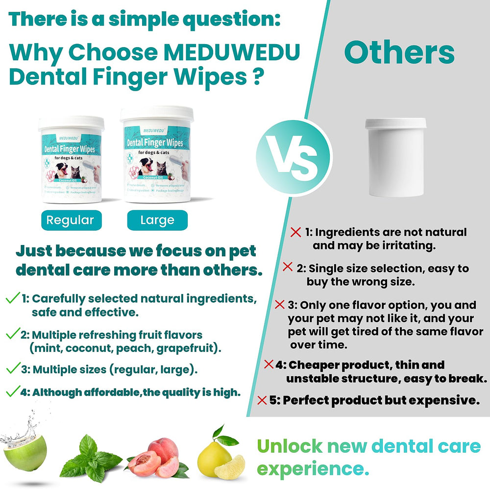 MEDUWEDU Wipes offer coconut, mint flavors to encourage cooperative brushing.