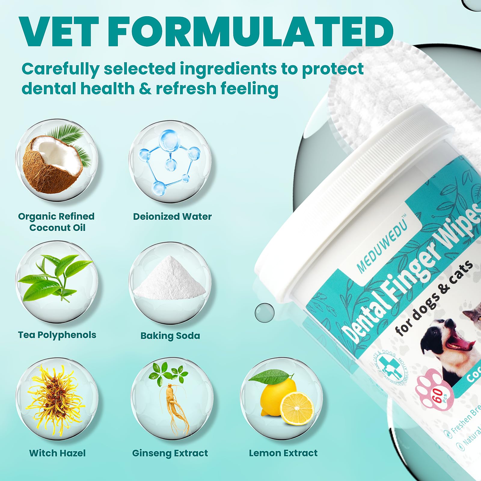 MEDUWEDU Finger Wipes on finger for easy pet teeth cleaning.