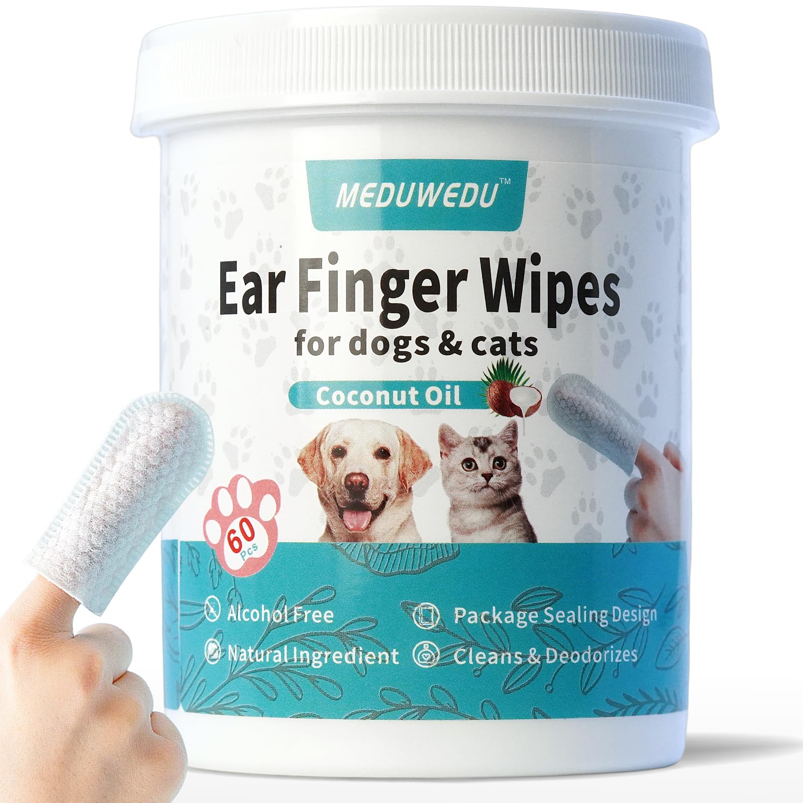 MEDUWEDU ear cleaner finger wipes pack for convenient on-the-go pet ear care.