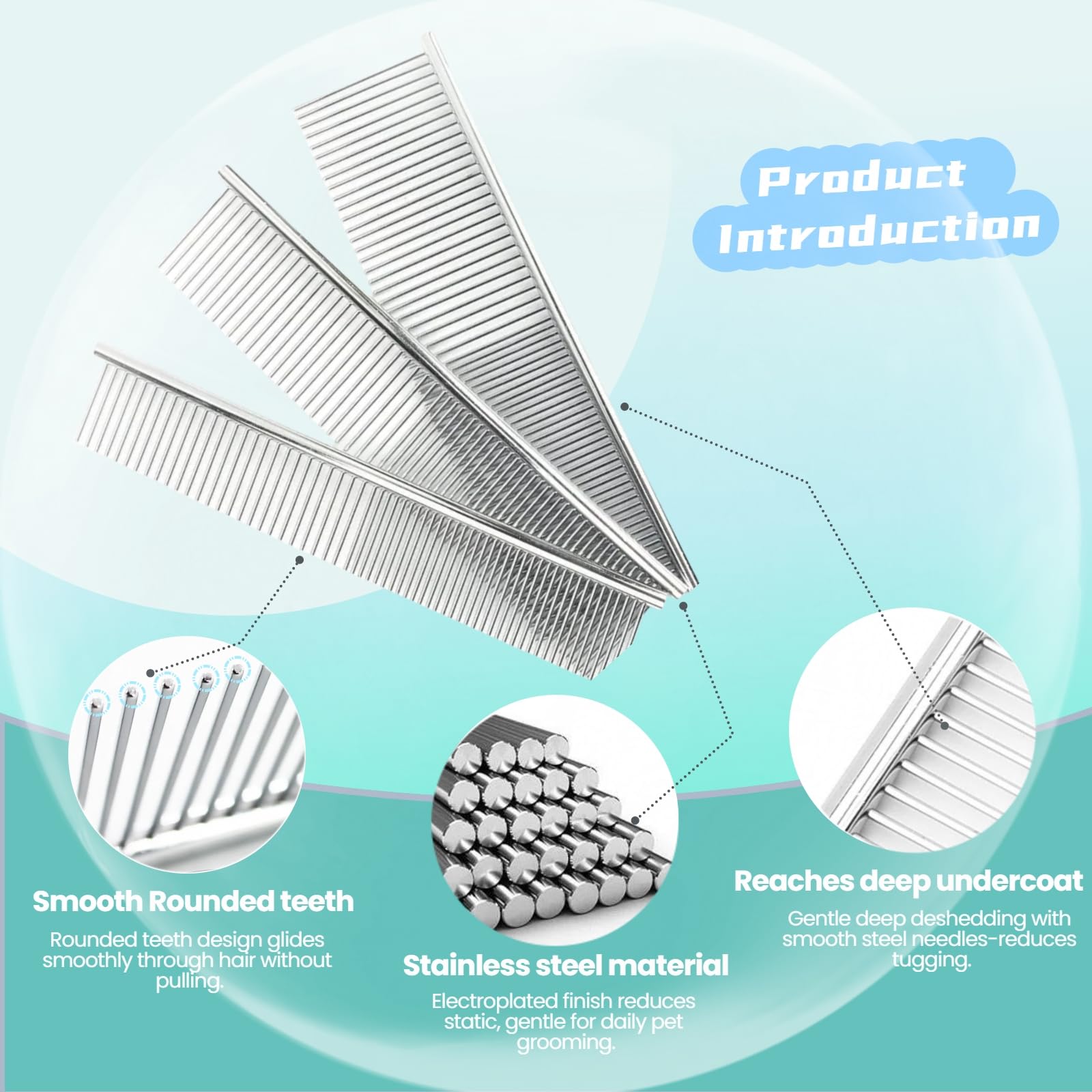 MEDUWEDU stainless-steel pet comb close-up smooth metal finish.